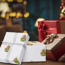 Groene Kerstboom Rode Ornamenten Inpakpapier