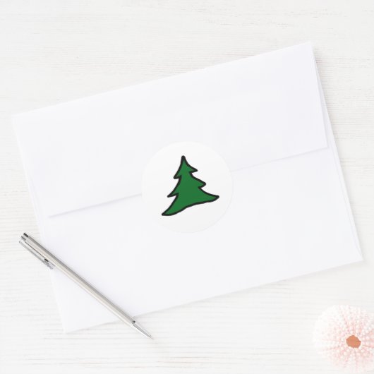 Groene kerstboom ronde sticker (Envelop)