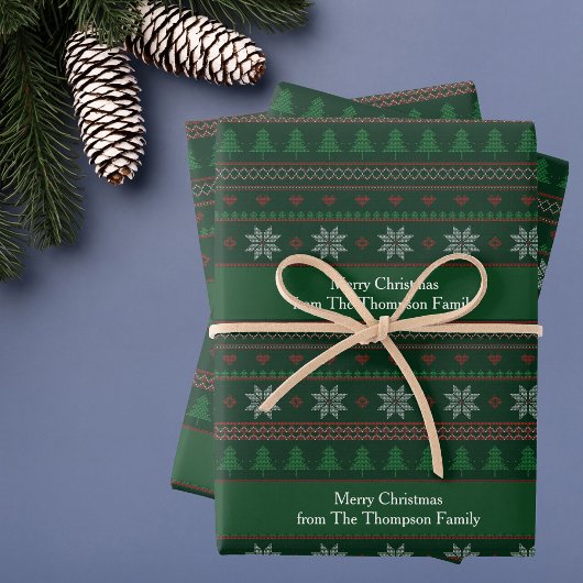 Groene Kerstboom Sneeuwvlokken Patroon Custom Inpakpapier Vel