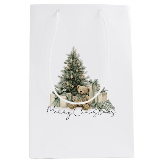 Groene Kerstboom Teddybeer Cadeaus Medium Cadeauzakje (Voorkant)
