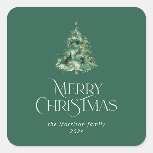 Groene kerstboom vierkante sticker (Voorkant)
