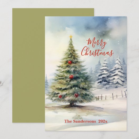 Groene Kerstboom Vintage Kaart (Voorkant / Achterkant)