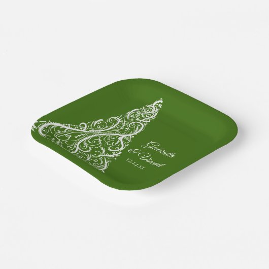 Groene Kerstboom Wintertrouw Papieren Bordje (Gebogen)