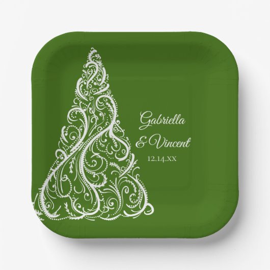 Groene Kerstboom Wintertrouw Papieren Bordje (Voorkant)