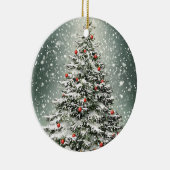 Groene Kerstboom Witte Sneeuw Mooi Keramisch Ornament (Rechts)