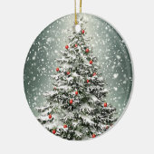 Groene Kerstboom Witte Sneeuw Mooi Keramisch Ornament (Links)