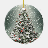 Groene Kerstboom Witte Sneeuw Mooi Keramisch Ornament (Achterkant)