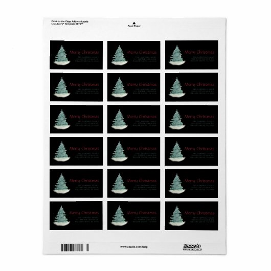 Groene Kerstboom Zwart Terugkeeradreslabel Etiket (Full Sheet)