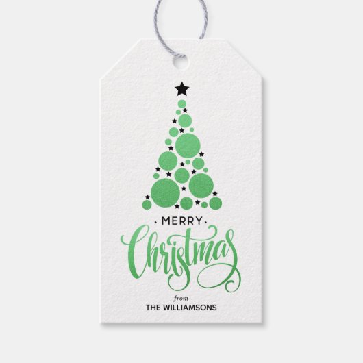 Groene kerstboomfeestdag cadeaulabel (Voorkant)