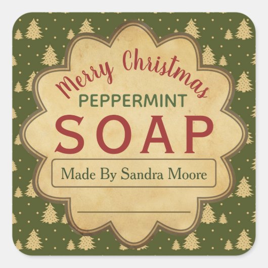  groene kerstboomzeeplabels vierkante sticker (Voorkant)