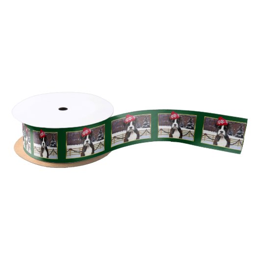 Groene kerstboxer-hond Satin Ribbon Satijnen Lint (Spoel)