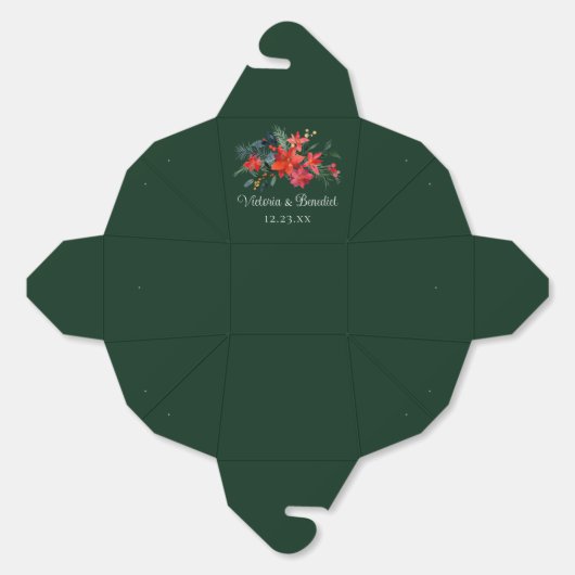 Groene Kerstbruiloft Rode Poinsettia Bloemen Bedankdoosjes (Ongevouwen)