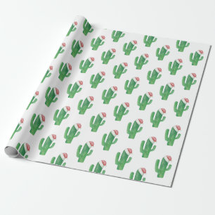 Groene kerstcactus met Santa Claus rood pet Cadeaupapier