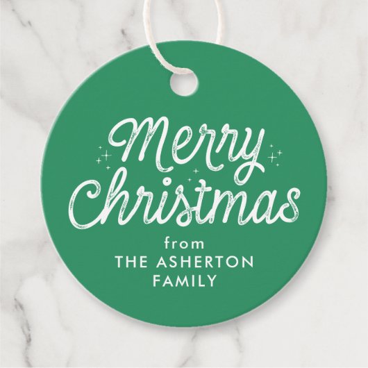 Groene kerstcadeau voor kerstretro-script bedankjes labels (Voorkant)