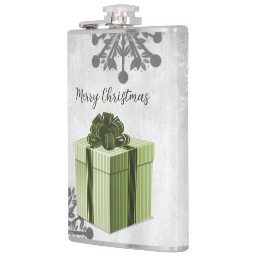 Groene kerstcadeaufles heupfles (Links)