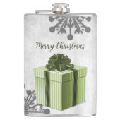 Groene kerstcadeaufles heupfles (Voorkant)