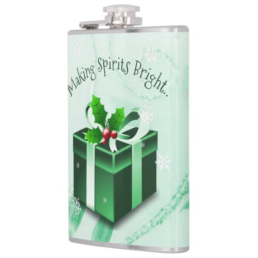 Groene kerstcadeaufles heupfles (Links)
