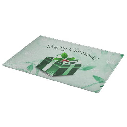 Groene kerstcadeaukaart snijraad snijplank (Hoek)