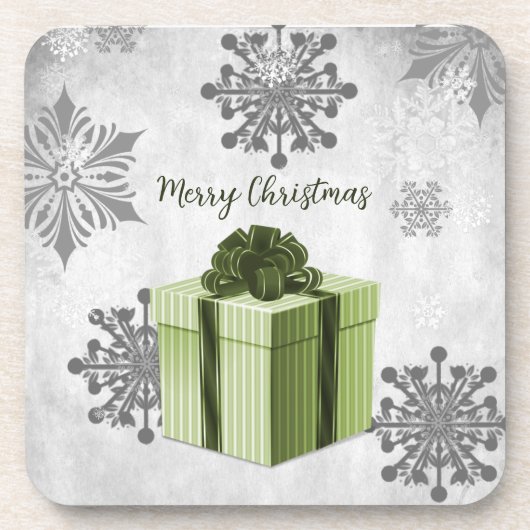 Groene kerstcadeautas met draagtas bier onderzetter (Voorkant)