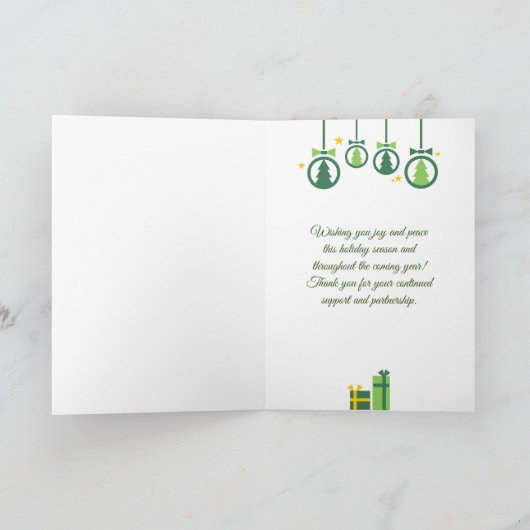 Groene kerstdecoratie en cadeau bedrijf feestdagen kaart (Binnen)