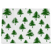 Groene kerstdennenbomen op wit groot cadeauzakje (Voorkant)