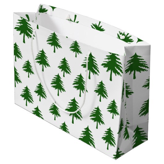 Groene kerstdennenbomen op wit groot cadeauzakje (Achterkant Gekanteld)