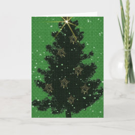 Groene Kerstdennenboom Gouden Sterren Elegante Ker Kaart