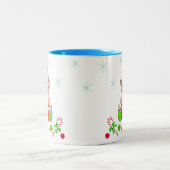 Groene kerstelf, sneeuwvlokken en kerstballen tweekleurige koffiemok (Center)