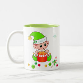 Groene kerstelf, snoepstok & kerstballen tweekleurige koffiemok