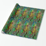 GROENE KERSTFEE ,GOUD SCHITTERT IN MAANLICHT CADEAUPAPIER<br><div class="desc">Fantastische,  kleurrijke,  levendige waterverf met gouden en zilverfolie in gele,  groene,  rode kleuren.</div>