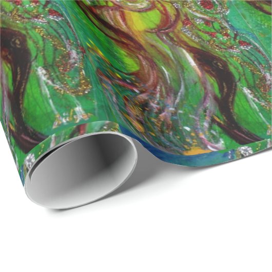 GROENE KERSTFEE ,GOUD SCHITTERT IN MAANLICHT CADEAUPAPIER (Rol Hoek)