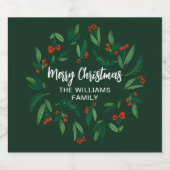 Groene Kerstfeest Aangepaste Hulstbes Sparkling Wijnetiket (Enkel label)