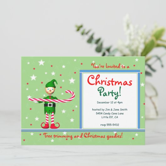 Groene Kerstfeest Candy Cane Elf Kaart (Staand voorkant)
