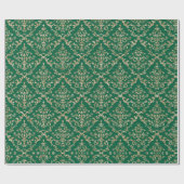 Groene kerstfeestdag Gold Glitter Damask Cadeaupapier (Vlak)