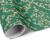 Groene kerstfeestdag Gold Glitter Damask Cadeaupapier (Rol Hoek)