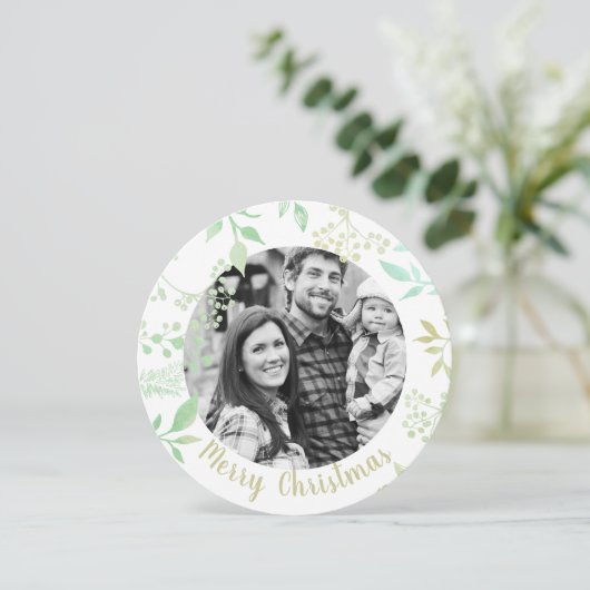 Groene kerstfeestdag met feestdagen - Fotokaart Kaart (Staand voorkant)