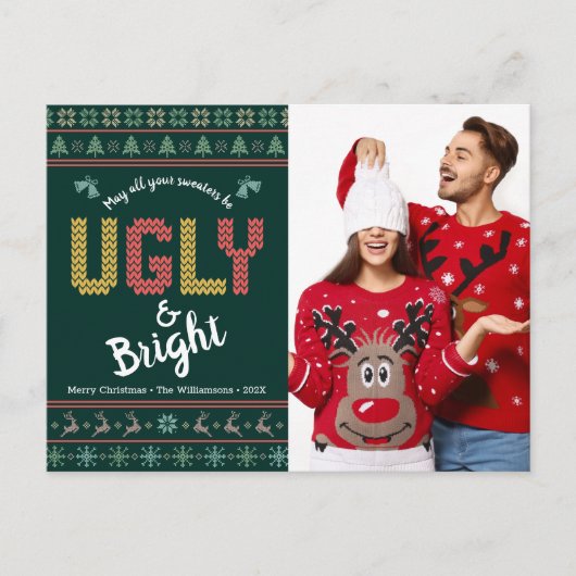 Groene Kerstfoto Nordic Ugly Sweater Tacky Feestdagenkaart (Voorkant)