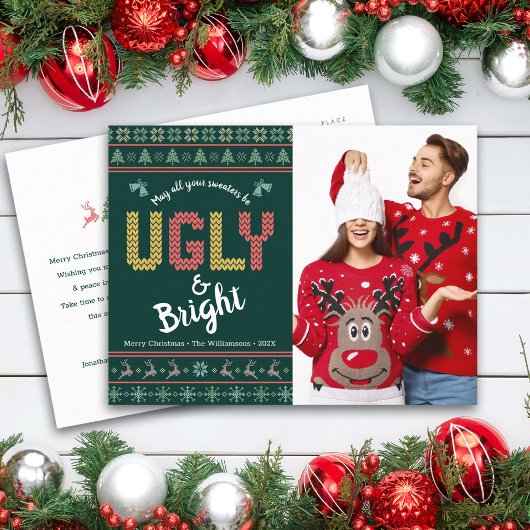 Groene Kerstfoto Nordic Ugly Sweater Tacky Feestdagenkaart