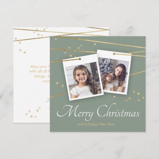 Groene Kerstfoto Vakantie Kaart Geometrisch (Voorkant / Achterkant)