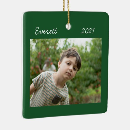 Groene kerstfoto-versiering keramisch ornament (Rechts)