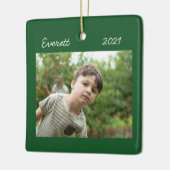 Groene kerstfoto-versiering keramisch ornament (Links)