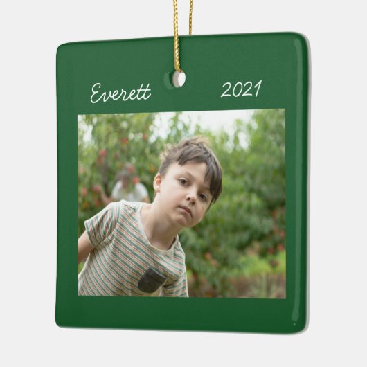 Groene kerstfoto-versiering keramisch ornament (Links)