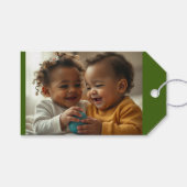 Groene Kerstfoto Voeg aangepaste tekst Gift Label Cadeaulabel (Voorkant (Horizontaal))