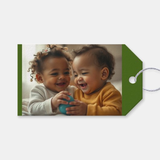 Groene Kerstfoto Voeg aangepaste tekst Gift Label Cadeaulabel (Voorkant (Horizontaal))