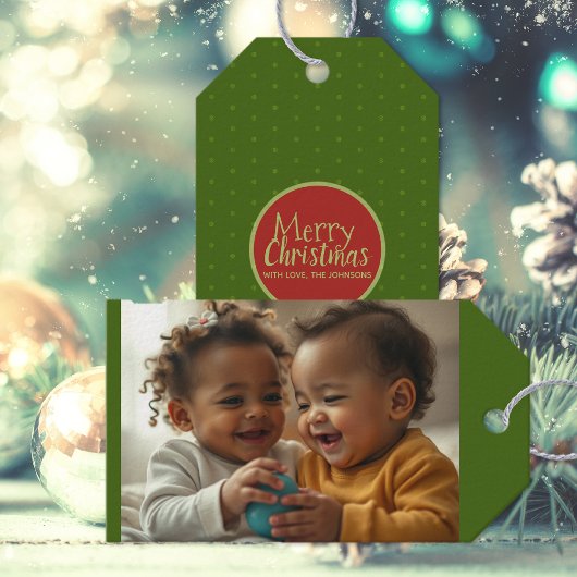 Groene Kerstfoto Voeg aangepaste tekst Gift Label Cadeaulabel