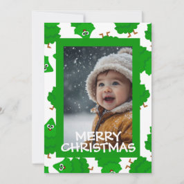 Groene kerstfotokaart met gepersonaliseerde babyfo feestdagenkaart