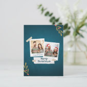 Groene kerstfotokaart met kleuren met groeten (Staand voorkant)