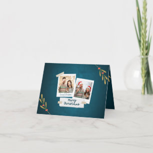 Groene kerstfotokaart met kleuren met groeten feestdagen kaart