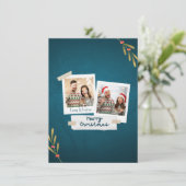 Groene kerstfotokaart met kleuren met groeten kaart (Staand voorkant)