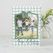 Groene kerstfotokaarten met lintje bedankkaart (Staand voorkant)